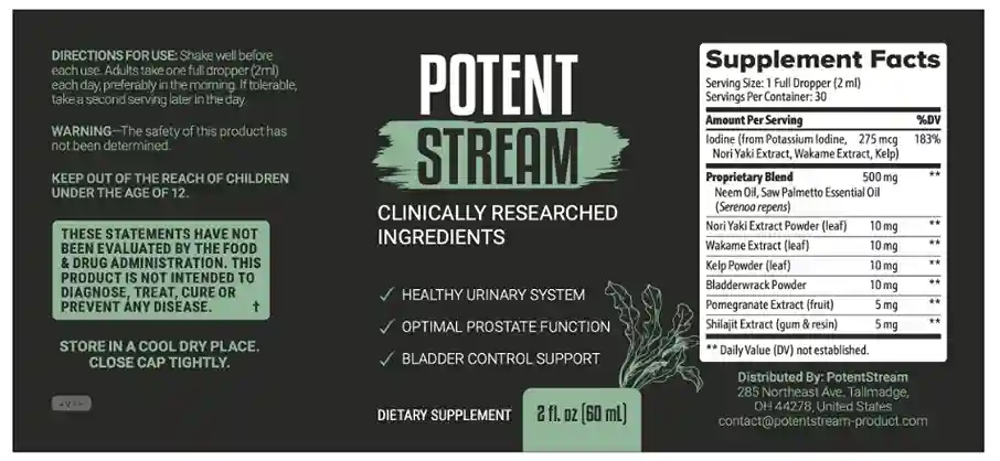 PotentStream Supplement Facts